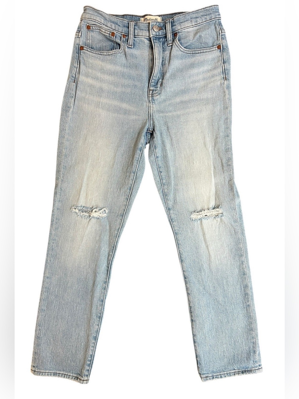 Madewell Women's The High Rise Slim Crop Boyjean Jeans Size 26 Distressed Blue